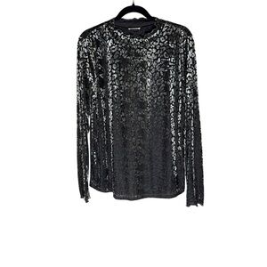 Kori Black and Silver Velvet Burnout Blouse sz L